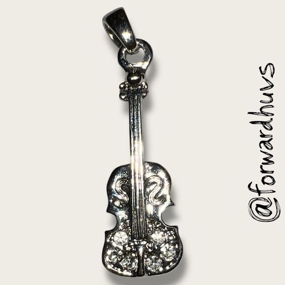 Bundle Sale 3 for $15 | Silver Tone Guitar Pendant – 1.25” – Rhinestone Accents - Picture 3 of 8